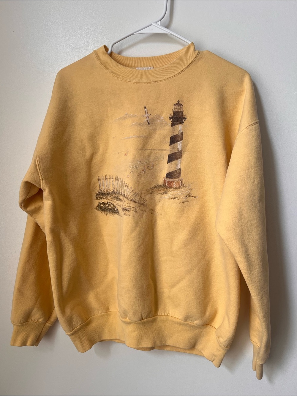 Vintage Lighthouse Yellow 90s Butter Mom Crewneck Sweater - Picture 3 of 4